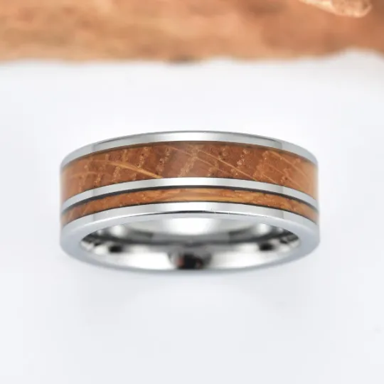 Tungsten Whiskey Barrel Wood Men's Wedding Band 8MM