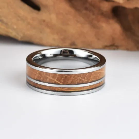 Tungsten Whiskey Barrel Wood Men's Wedding Band 8MM