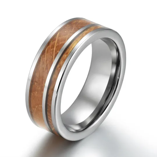 Tungsten Whiskey Barrel Wood Men's Wedding Band 8MM
