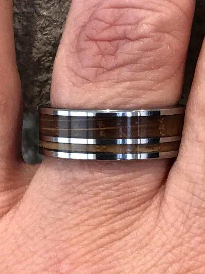 Tungsten Whiskey Barrel Wood Men's Wedding Band 8MM