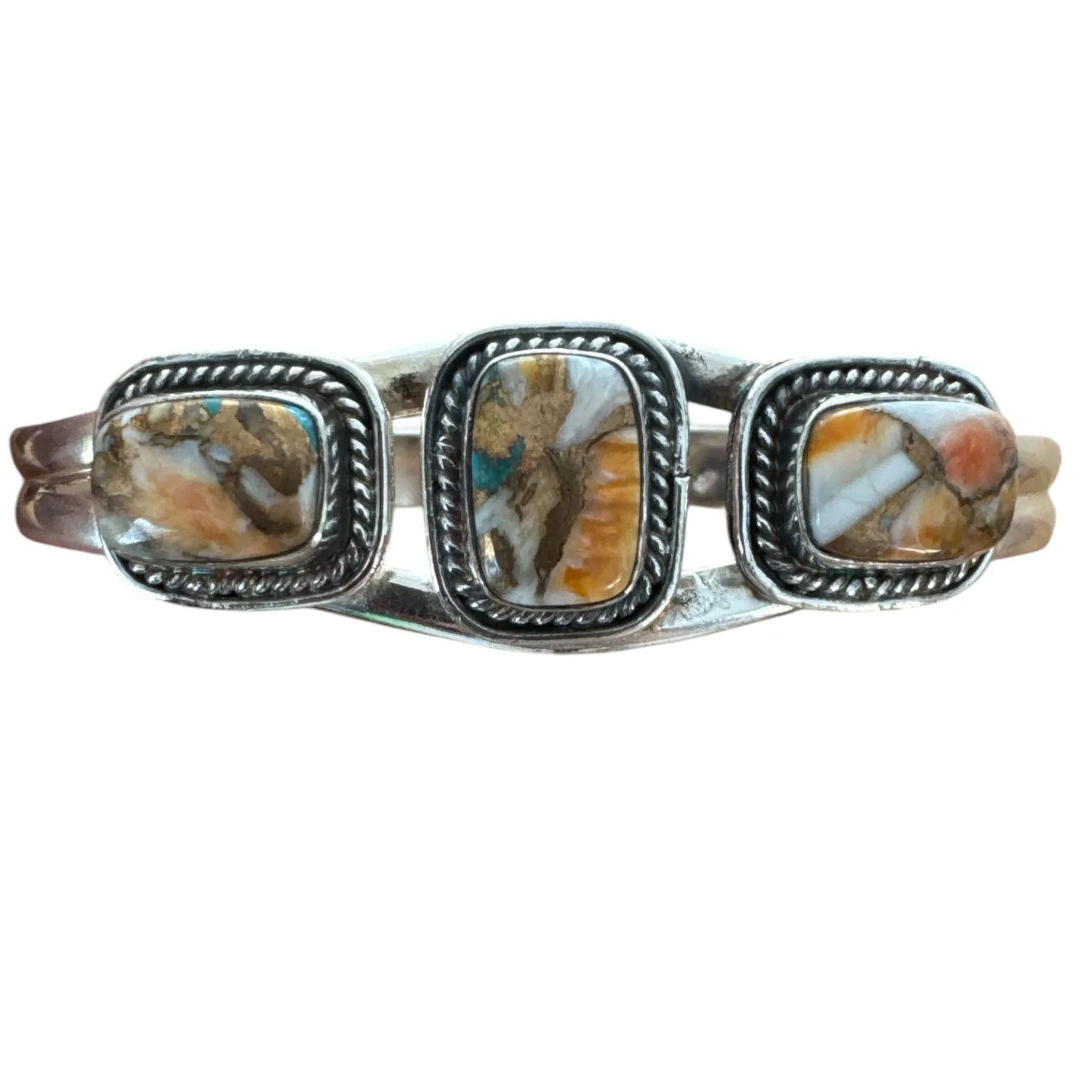 Turquoise & Spiny Oyster Solid 925 Sterling Silver Cuff Bracelet