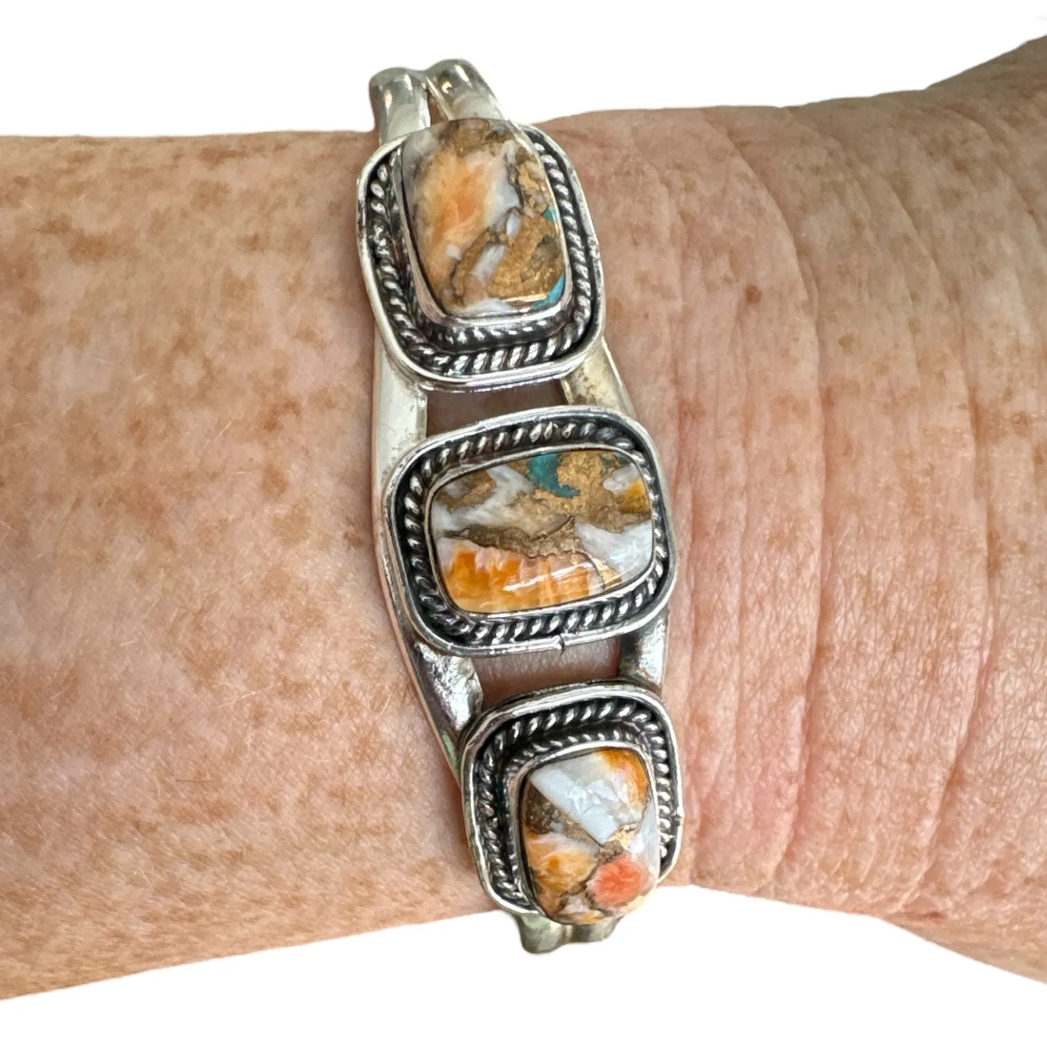 Turquoise & Spiny Oyster Solid 925 Sterling Silver Cuff Bracelet