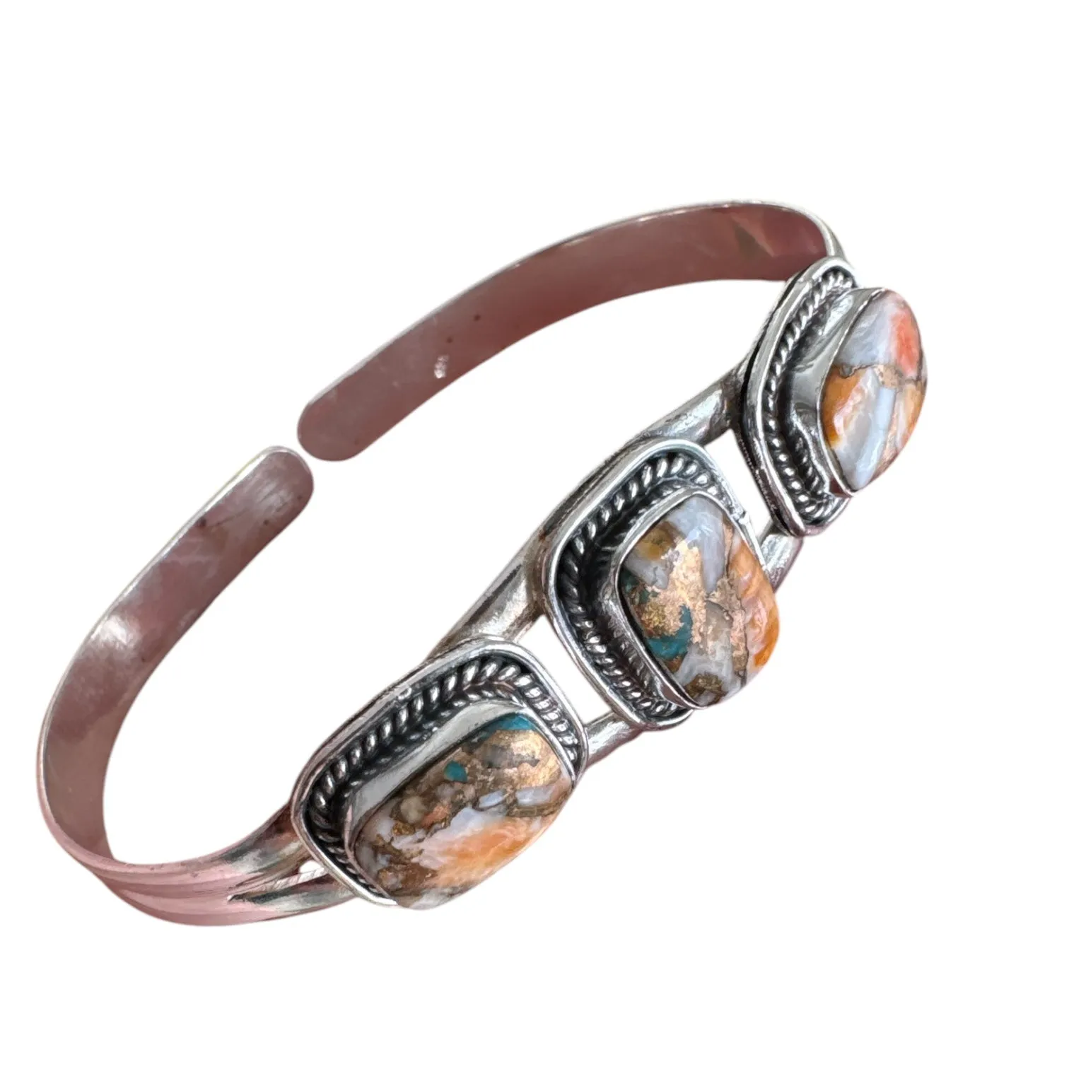 Turquoise & Spiny Oyster Solid 925 Sterling Silver Cuff Bracelet