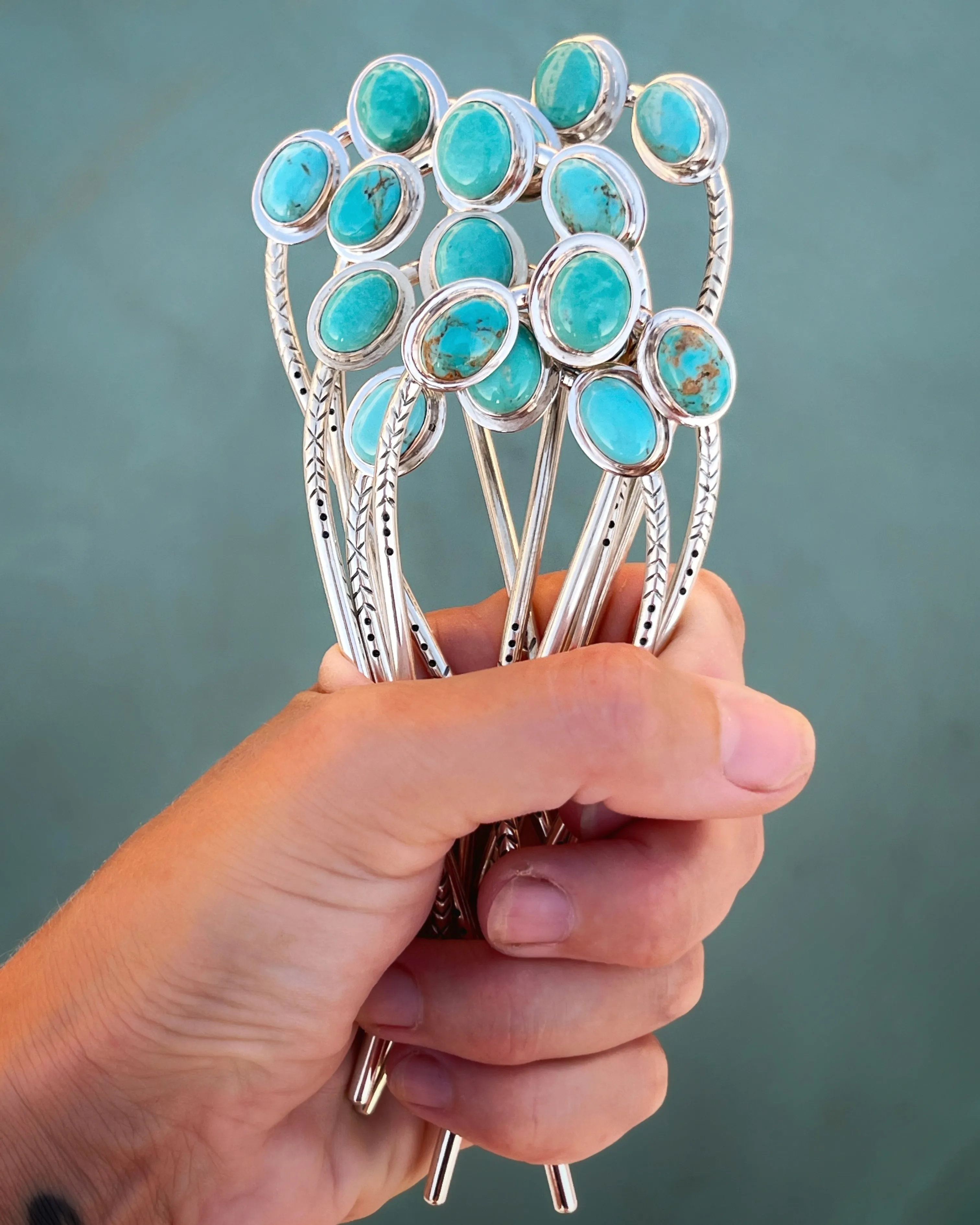 Turquoise hair fork in silver