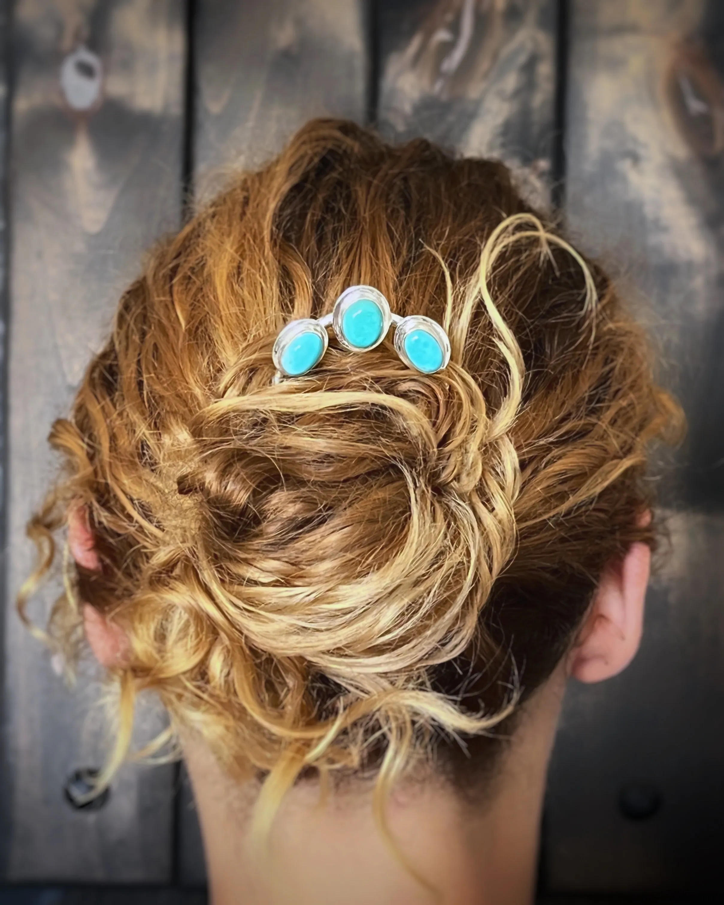 Turquoise hair fork in silver