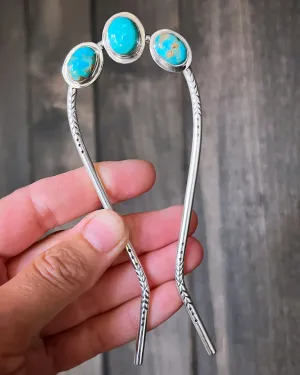 Turquoise hair fork in silver