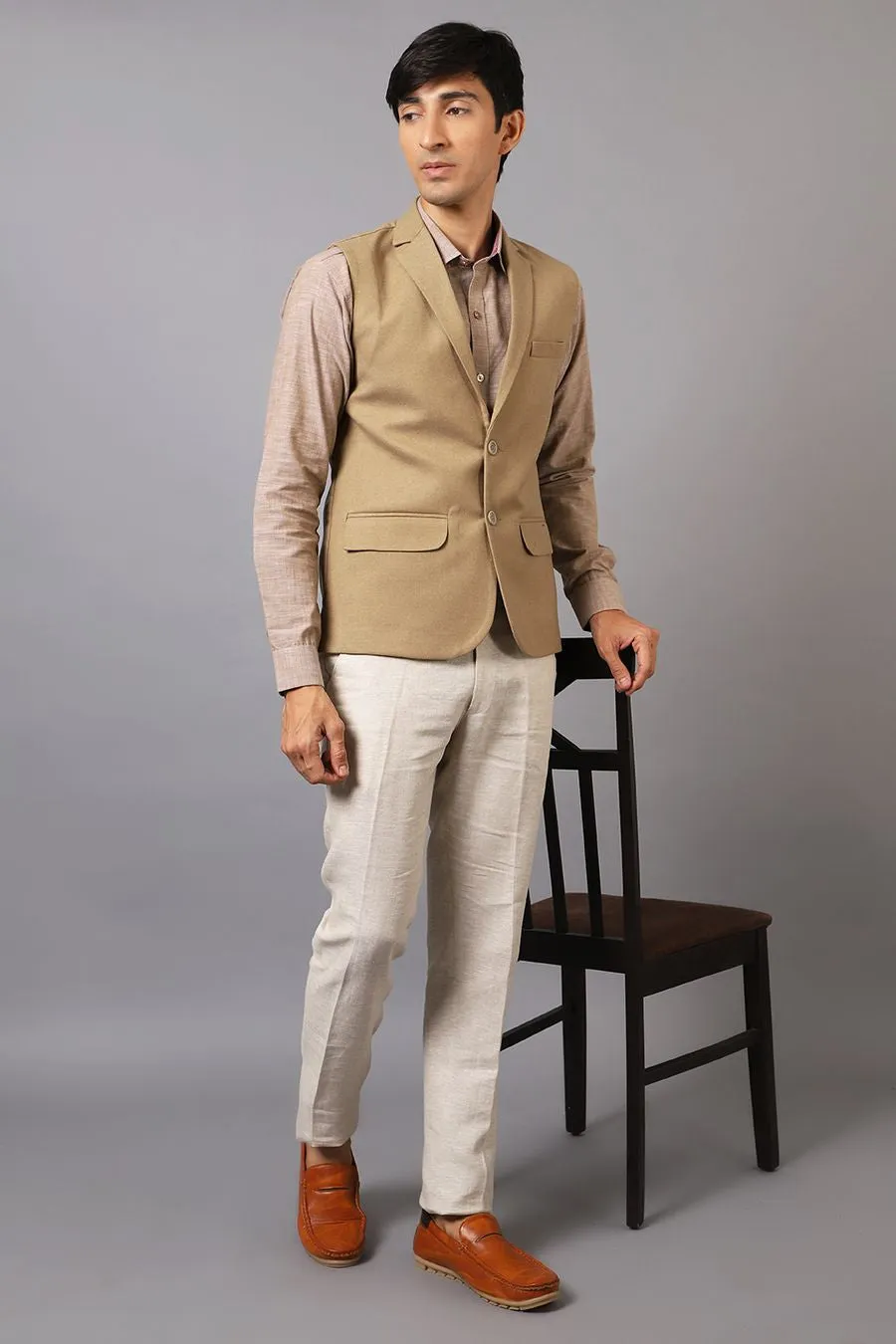 Tweed Wool Beige Modi Nehru Jacket