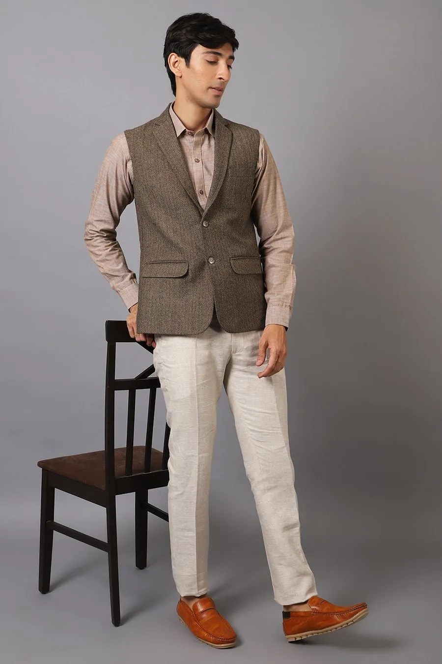 Tweed Wool Blend Brown Modi Nehru Jacket