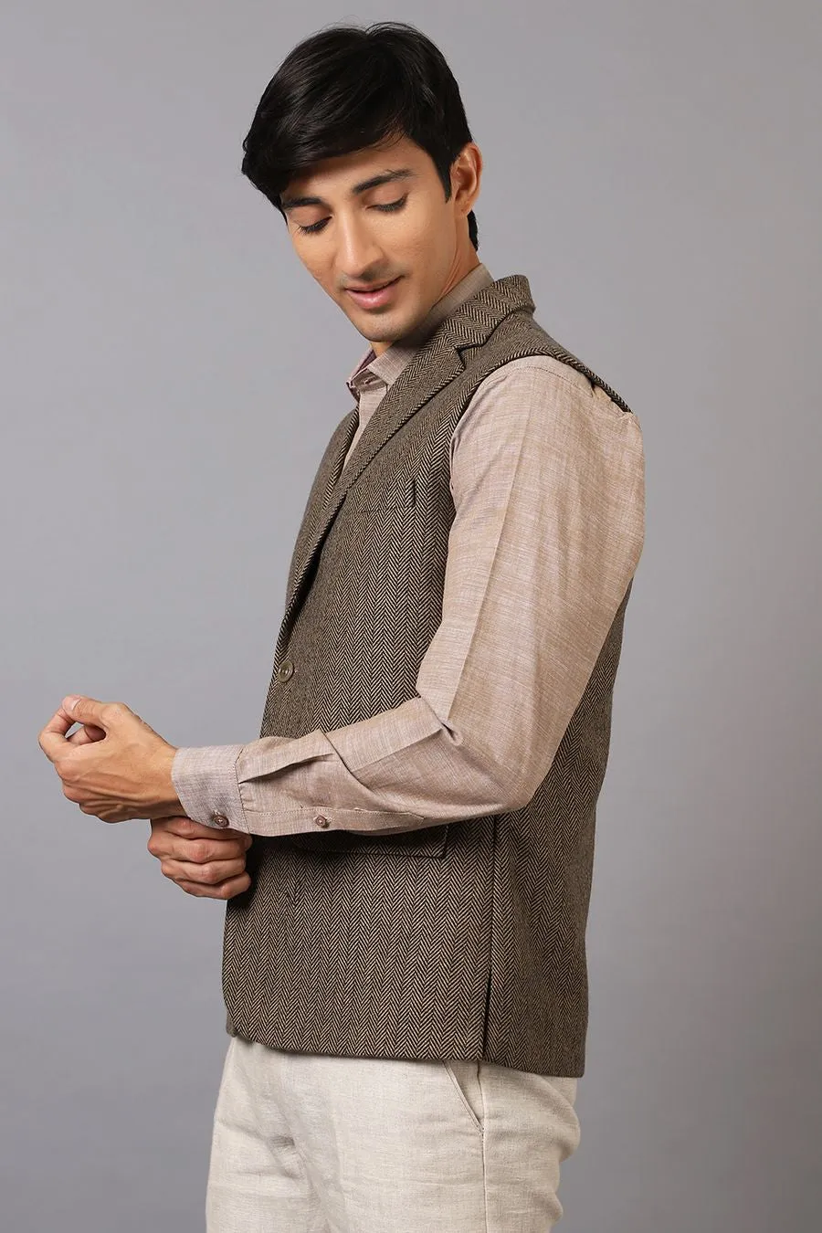Tweed Wool Blend Brown Modi Nehru Jacket