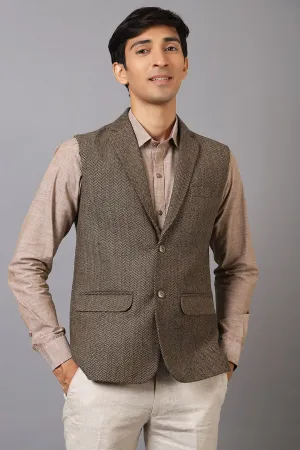 Tweed Wool Blend Brown Modi Nehru Jacket