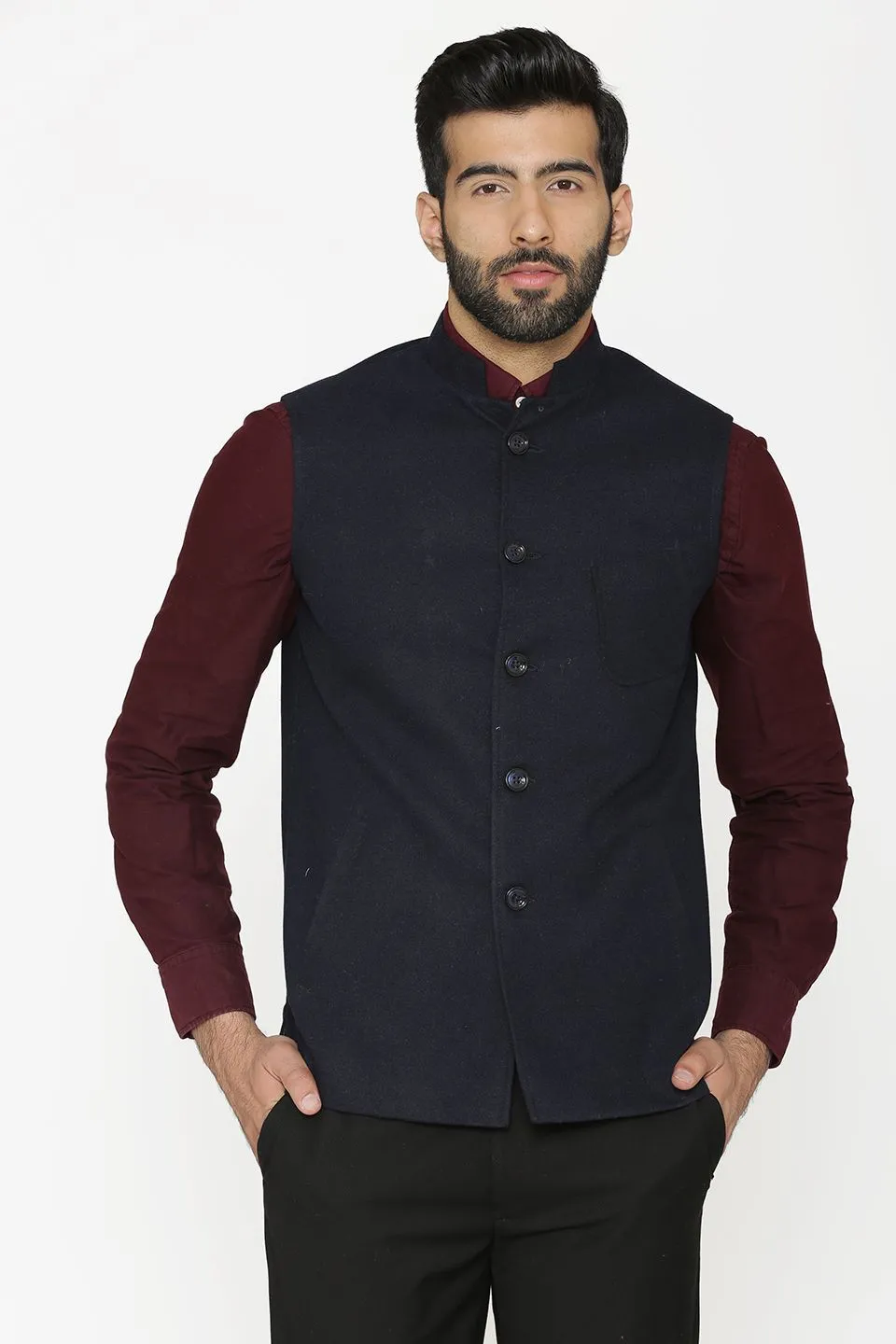 Tweed Wool Blue Modi Nehru Jacket