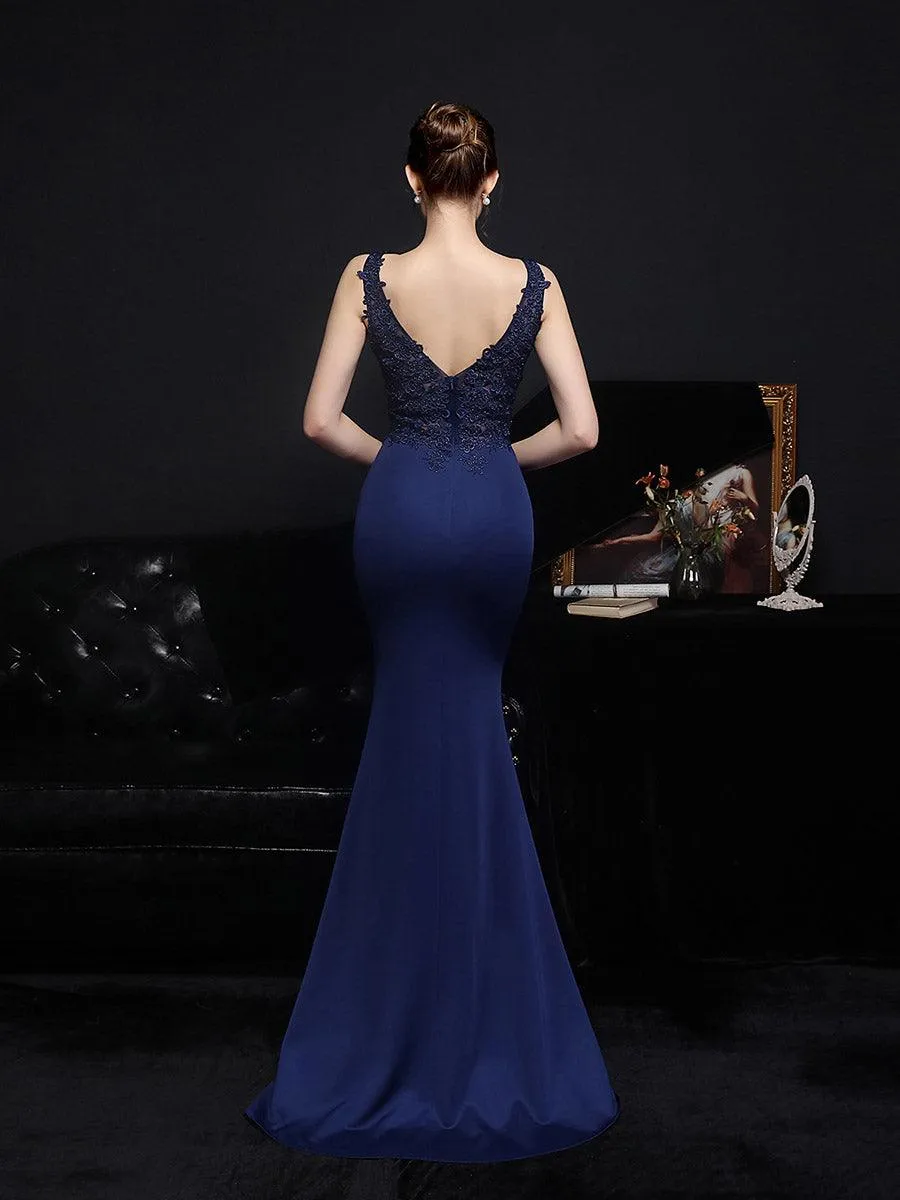 V-neck Sleeveless Embroidered Evening Dress MCW0951