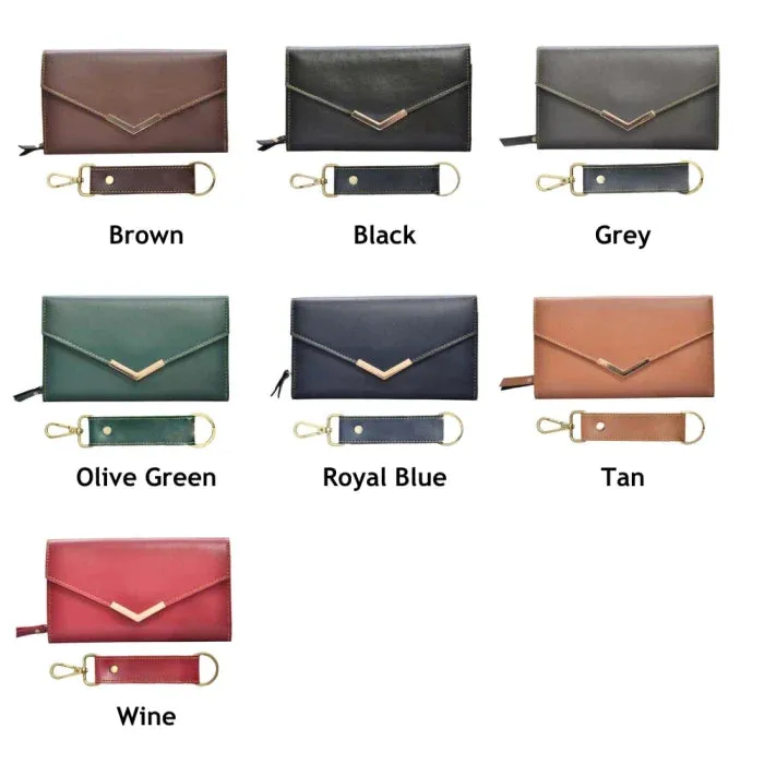Vegan Leather Lady Wallet and Keychain - Blue