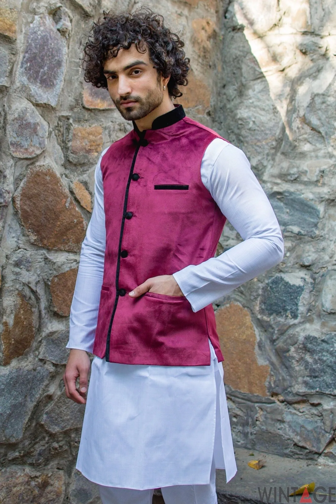 Velvet Red Modi Nehru Jacket