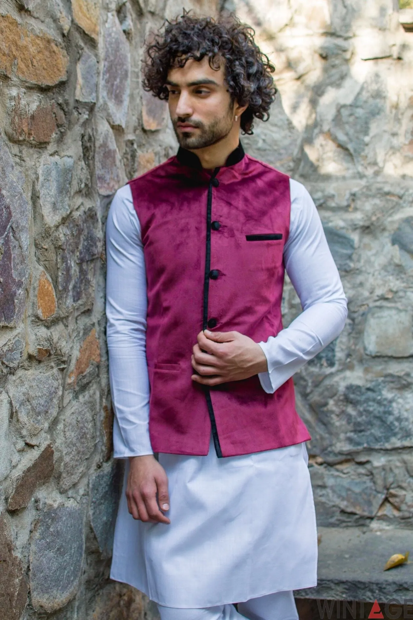 Velvet Red Modi Nehru Jacket