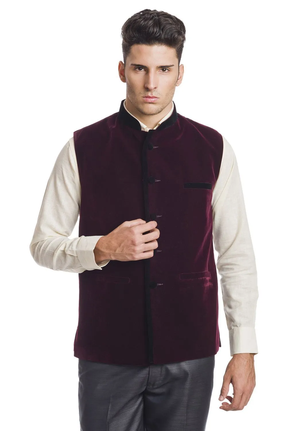 Velvet Red Modi Nehru Jacket