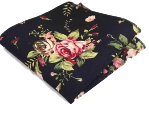 Vesper Black Floral Cotton Pocket Square