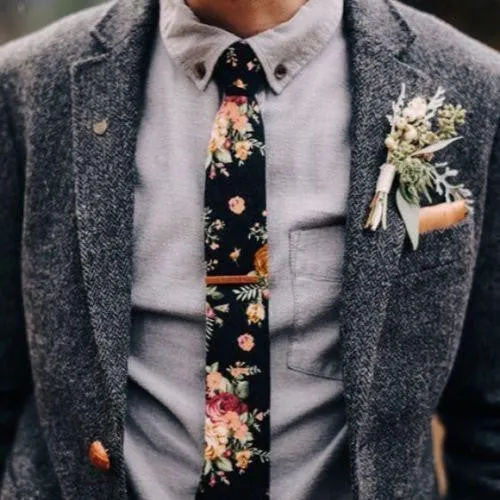 Vesper Black Floral Cotton Pocket Square