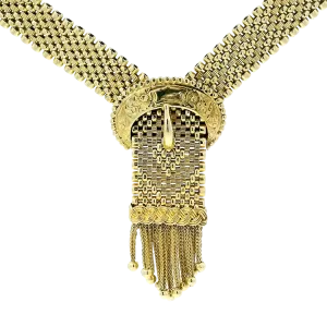 Vintage 14k Yellow Gold Woven Mesh Belt Necklace