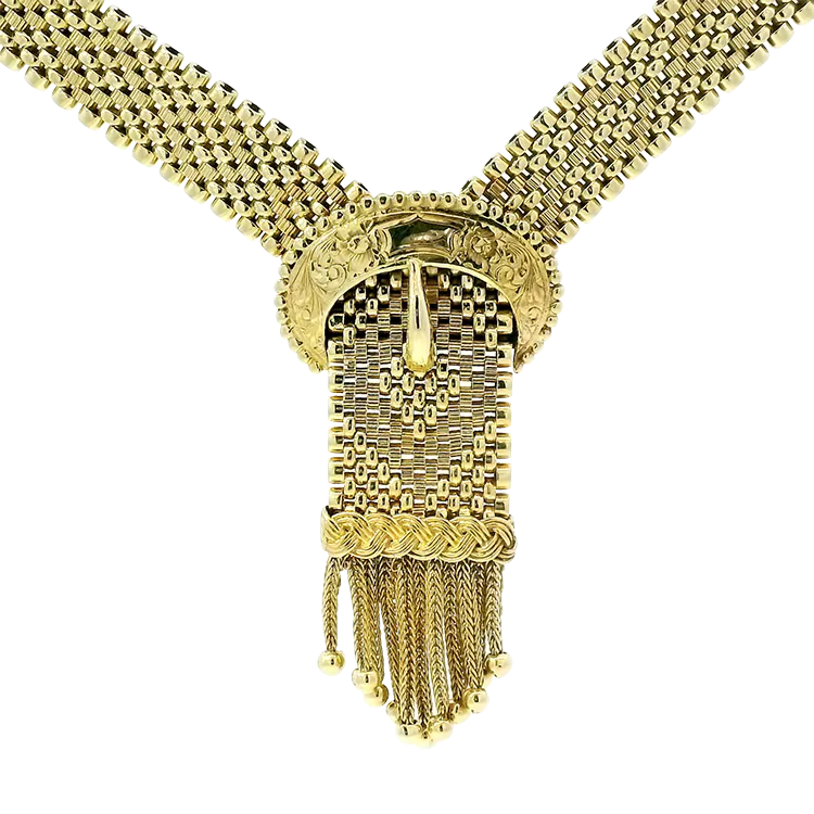 Vintage 14k Yellow Gold Woven Mesh Belt Necklace