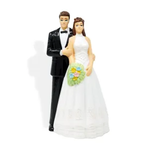 Vintage Bride And Groom Wedding Cake Topper Brown Hair