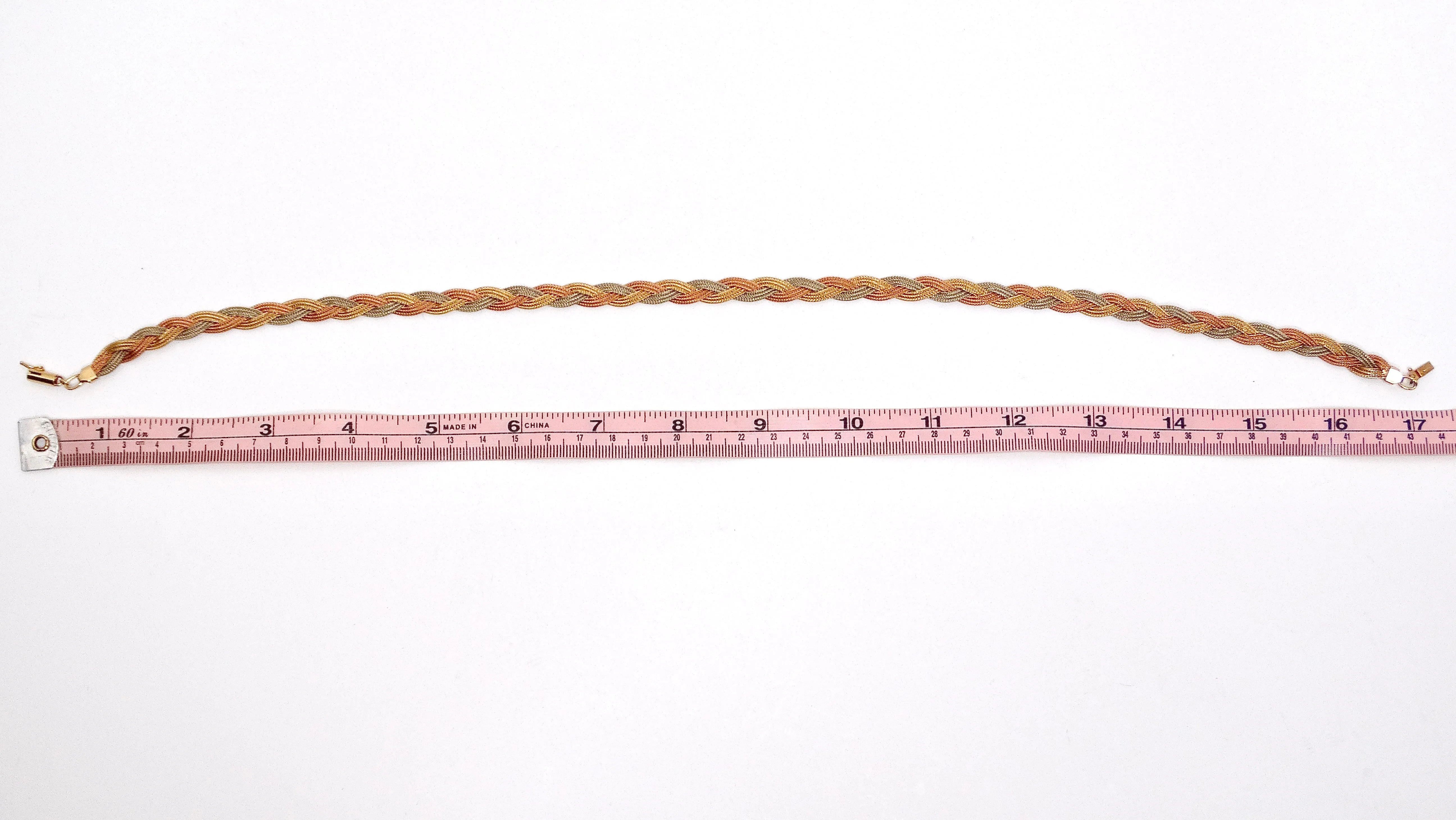 Vintage Three-Tone 14k Gold Braided Necklace