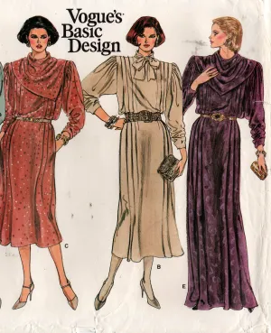 Vogue Basic Design 1423 Womens Pleated Puff Sleeved Dresses 1980s Vintage Sewing Pattern Size 14 UNCUT Factory Folded