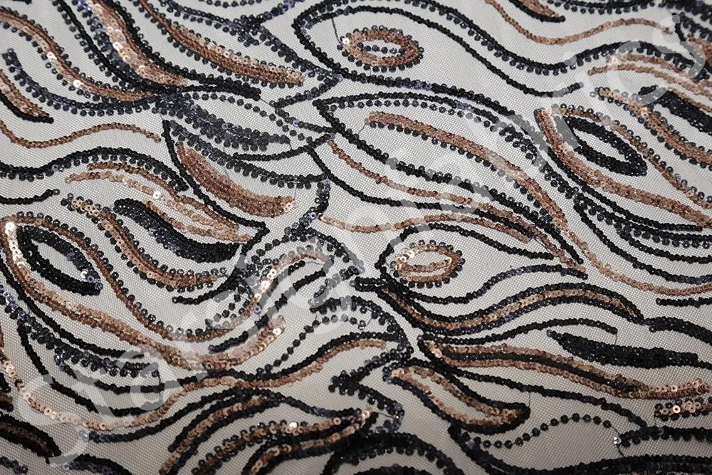Wavy Design Colorful Sequined Embroidery Fabric