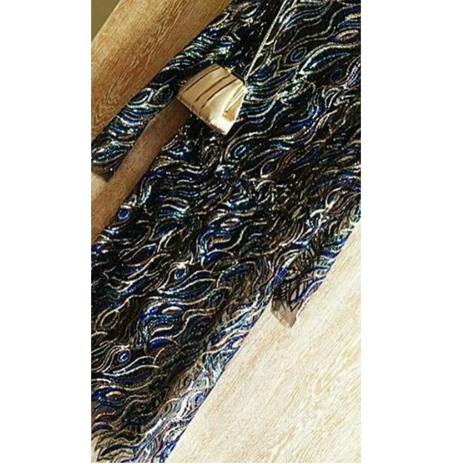 Wavy Design Colorful Sequined Embroidery Fabric