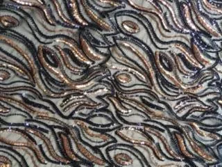 Wavy Design Colorful Sequined Embroidery Fabric