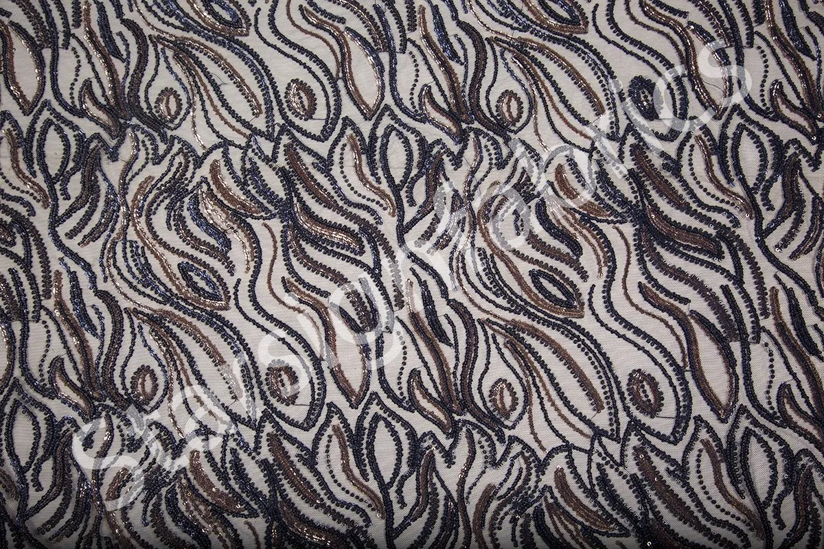 Wavy Design Colorful Sequined Embroidery Fabric