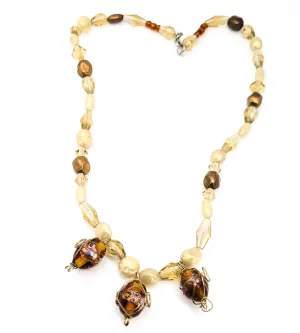 Wedding cake Venetian lamp work artisan faux pearl amber necklace
