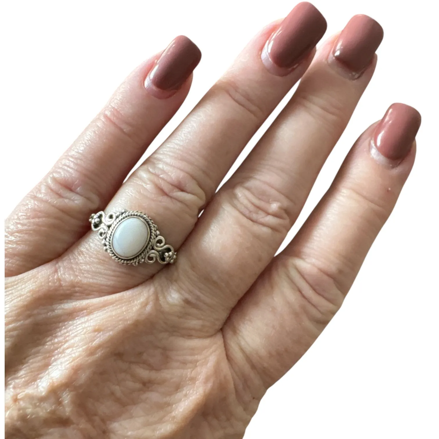 White Opal Solid 925 Sterling Silver Ring 8