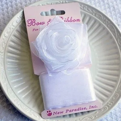 White Rose Bow and Ribbon Easy Clip On Present Gift Bow Christmas Gift Wrap