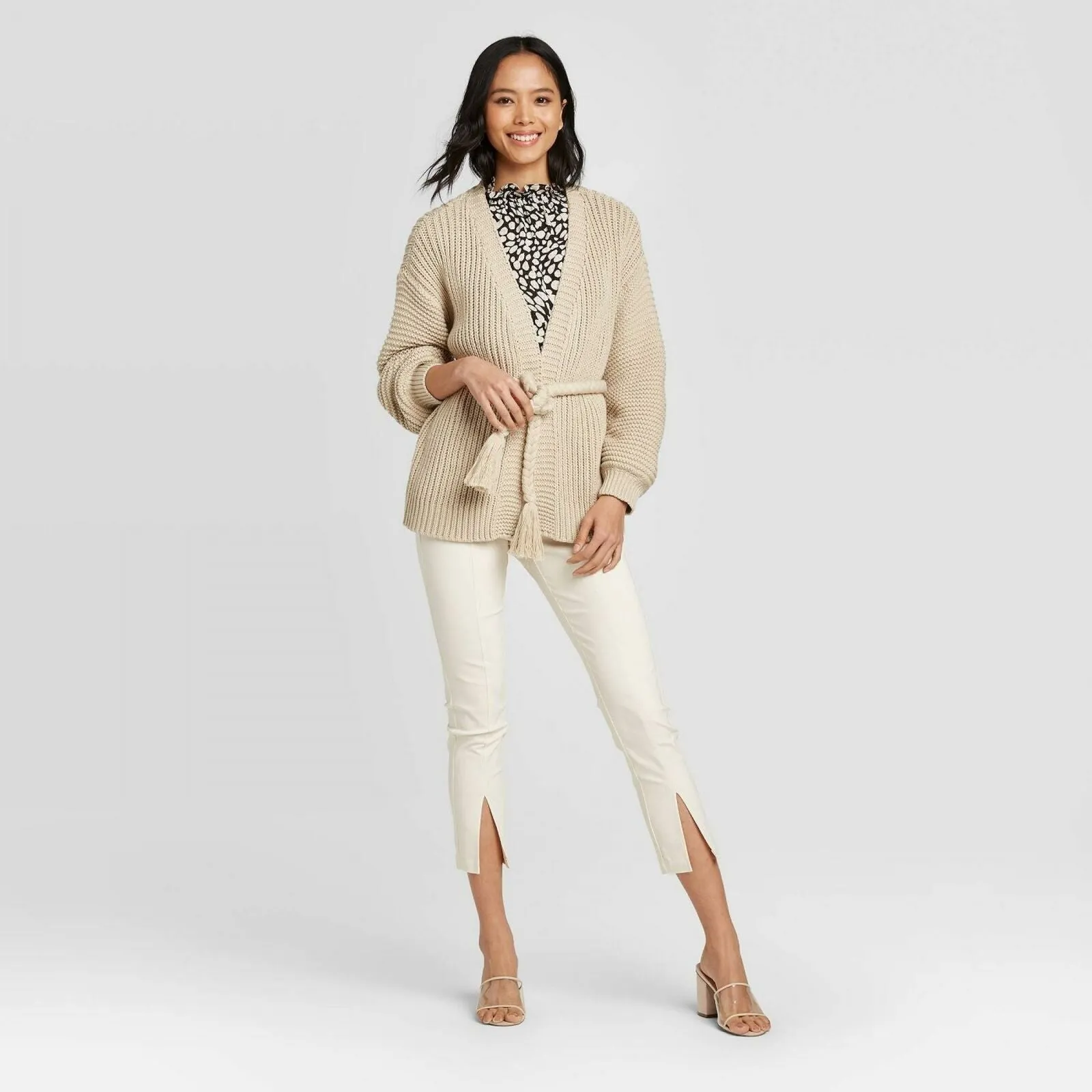 Who What Wear Women's Long Sleeve Chunky Cardigan With Tassel Tie