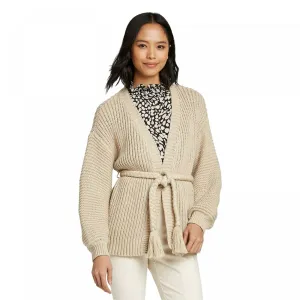 Who What Wear Women's Long Sleeve Chunky Cardigan With Tassel Tie