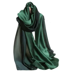 Wide Charmeuse Satin Scarf - Dark Green Ombre
