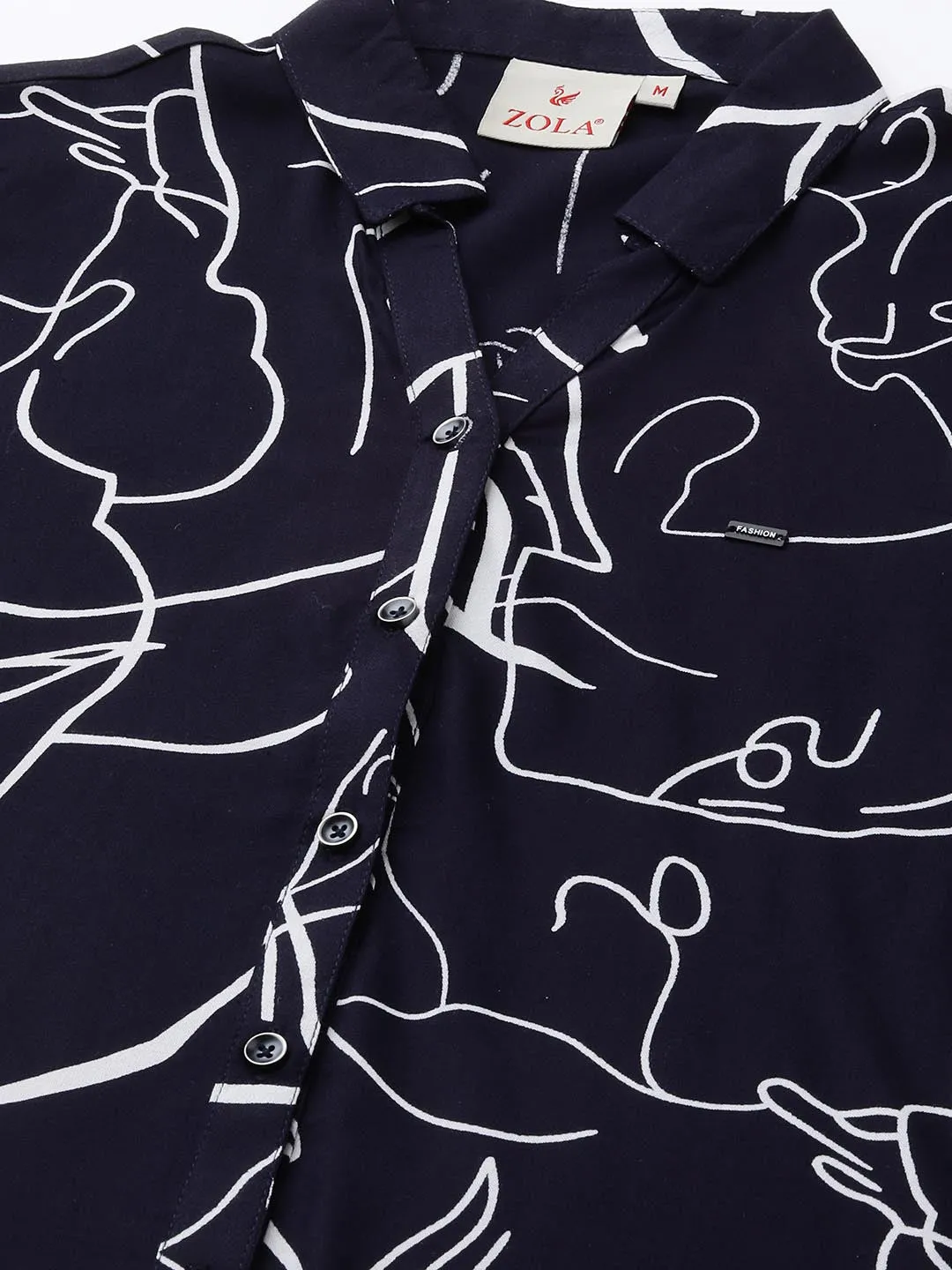 Women Navy Blue Shirt - Ladies Cotton Comfort Fit Shirt - Zola