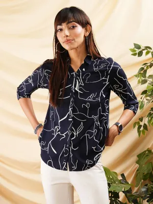 Women Navy Blue Shirt - Ladies Cotton Comfort Fit Shirt - Zola