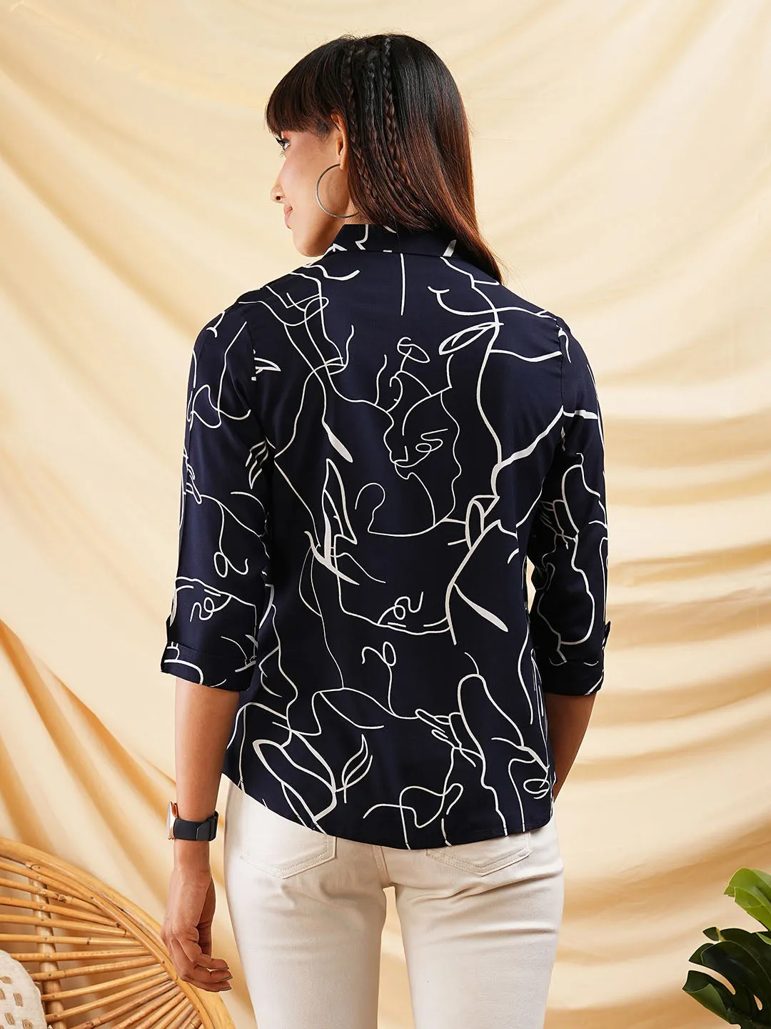 Women Navy Blue Shirt - Ladies Cotton Comfort Fit Shirt - Zola