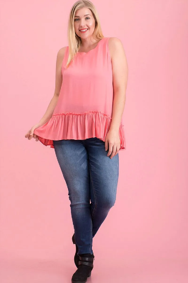 Women's Summer Blouse Sleeveless Tank Top Tunic Coral Pink Plus Size