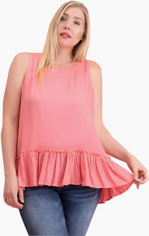 Women's Summer Blouse Sleeveless Tank Top Tunic Coral Pink Plus Size