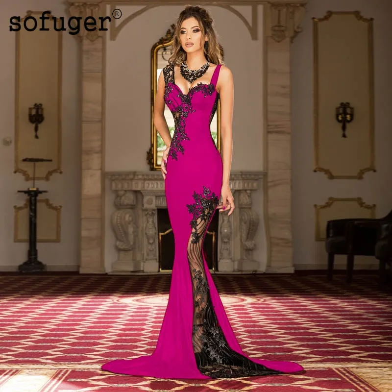 Yellow Spandex New Long Appliques Sexy Sweetheart Illusion Back Dubai Arabic Saudi Arabian Evening Prom Dress Custom Made Plus