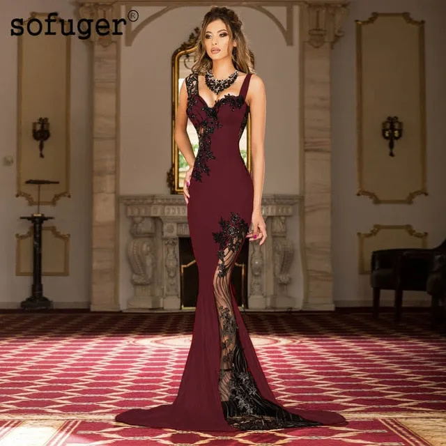 Yellow Spandex New Long Appliques Sexy Sweetheart Illusion Back Dubai Arabic Saudi Arabian Evening Prom Dress Custom Made Plus